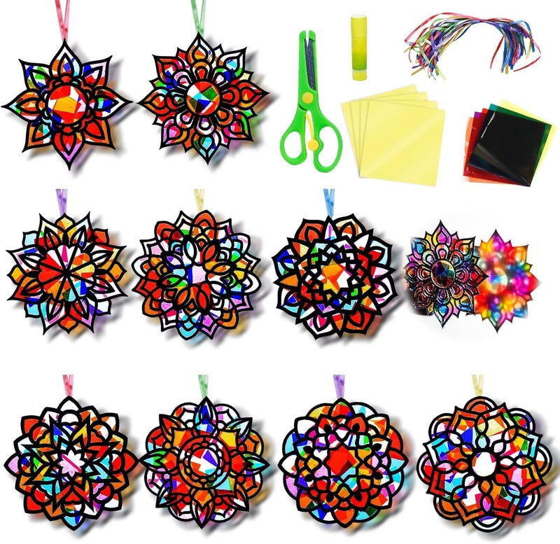 EggSun 36 Sets Mandala Suncatchers Craft Kit for Kids Adults Ornaments Stained Glass Window Arts and Crafts Paper Kit for VBS Classroom Holiday Birthday Projects Home Party Decorations Ages 4 8 12 - Image 1